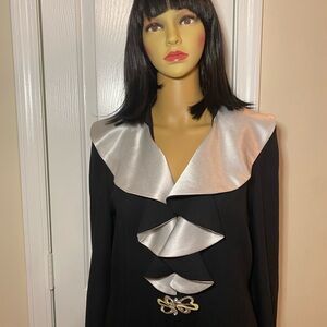 Moshita Couture Black and Cream Women’s Ruffled Dress Suit.